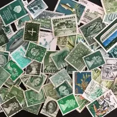 海外ヴィンテージ使用済み切手（グリーンカラー）ランダム50枚
