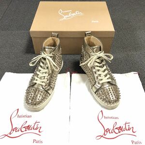 【ルブタン】本物 Louboutin 靴 26cm ルイス スパイク ハイカットシューズ スニーカー カジュアルシューズ スタッズ レザー メンズ 41 箱有