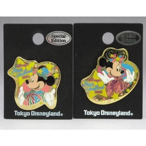 ディズニー　ミッキー＆ミニー　東京ディズニーランド七夕ピン2個セット　2001年　TDL　新品