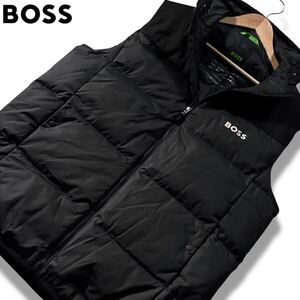 未使用級/XLサイズ●現行タグ ヒューゴボス ダウンベスト ジャケット アウター HUGO BOSS ジップ フード 胸元ロゴ 黒 撥水 軽量 大谷翔平