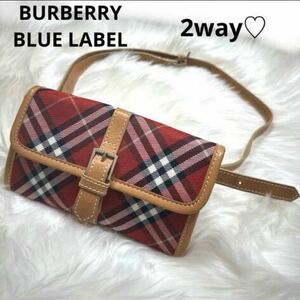 希少☆2way バーバリーブルーレーベル　BURBERRY BLUE LABEL ウエストポーチ　サコッシュ　ミニショルダー　チェック柄　レザー　バッグ 