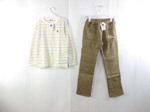 未使用 ミキハウス mikihouse ダブルビー ボーダー柄長袖カットソー 裏ボアパンツ 2点 140 キッズ 子供服