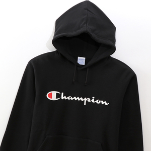 新品 Champion フーデッドスウェットシャツ 21SS ベーシック チャンピオン ビッグロゴ パーカー フード ブラック 黒 長袖 S 秋夏用 刺繍