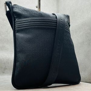 現行ロゴ/美品●LOEWE ロエベ メンズ ビジネス ショルダーバッグ メッセンジャー クロスボディ リピートアナグラム 斜め掛 ブラック レザー