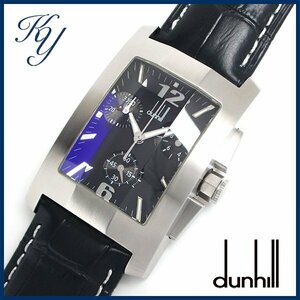 1円～ 3ヶ月保証付き 磨き済み 美品 本物 人気 DUNHILL ダンヒル ダンヒリオン 8033 クロノグラフ 革ベルト ブラック メンズ 時計