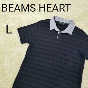 YM003 BEAMS HEART ビームスハート 透かしボーダー コットンカットソー Tシャツ 異素材切替 ネイビー 紺 メンズ L 半袖 春夏 バイカラー