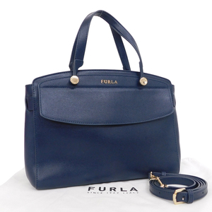 1円 ■ 極美品 フルラ 2WAYバッグ PVC ネイビーブルー系 レディース ビジネス 普段使い FURLA ■E.Blm.zE-17