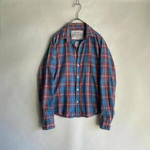 Frank&Eileen USA製 フランクアンドアイリーン チェック シャツ スキッパーシャツ Vネック コットン BARRY RN117409 size XS ブルー系 sk