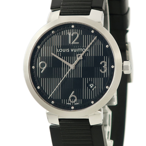【3年保証】 ルイヴィトン タンブール ダミエグラフィット Q1D07 黒 グレー クオーツ メンズ 腕時計