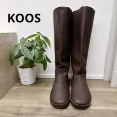 KOOS ロングブーツ シボ革 OAK ベルト ダークブラウン オーク レザー