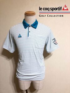 le coq sportif golf ルコック ゴルフ ウェア ボーダー ドライ ポロシャツ トップス サイズLL 半袖 白 ターコイズブルー デサントQG2719