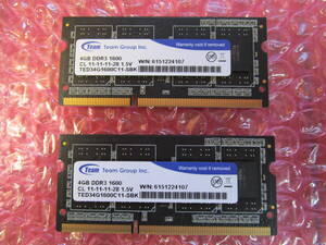 【動作確認済み】Team Group製 DDR3-1600 1.5V 4GB 2枚(計 8GB) ノートPC用 SO-DIMM PC3-12800