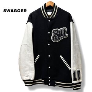 激レア 初期 SWAGGER 限定 スタジャン スワッガー ワッペン 袖革 レザー ウール 黒 白 アウター ブラック ホワイト 