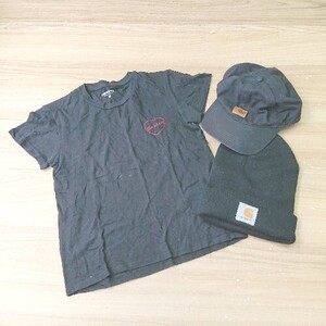 ◇ 《 Carhartt カーハート まとめ売り 三点セット Tシャツ ニット帽 キャップ メンズ 》 E 1407020052214