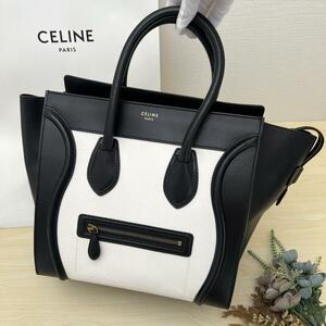 CELINE セリーヌ ラゲージ ミニショッパー レザー 黒×白 ハンドバッグ