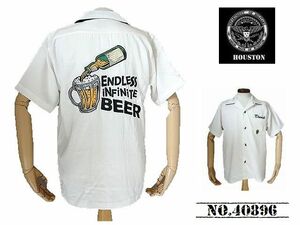 【送料無料 40%OFF】HOUSTON ヒューストン 刺繍ボウリングシャツ (ボーリングシャツ) 「BEER」柄 NO.40896 WHITE_Mサイズ