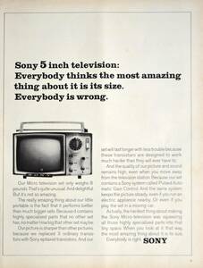 稀少！広告/1966年ソニー・テレビ広告/Sony 5 inch TV/電化製品/昭和レトロ/S