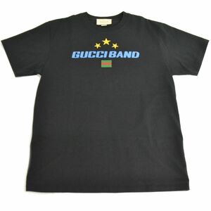 本物 グッチ GUCCI BAND ロゴ プリント Tシャツ カットソー トップス S コットン ブラック