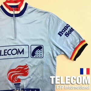 ★フランス製★ビンテージ サイクルジャージ★FYP International社【TELECOM/テレコム】ハーフジップ 半袖[M]自転車 ロードバイク K2-576