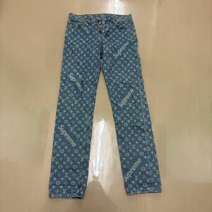 LOUIS VUITTON ルイヴィトン17AW ×Supreme LV Jeans シュプリーム モノグラム ジーンズ デニムパンツインディゴブルー コラボ