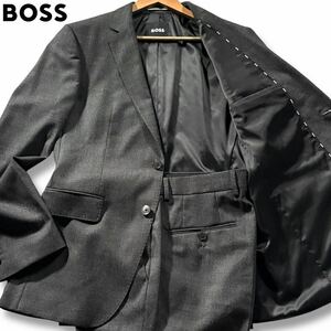 未使用級/Lサイズ●現行タグ ヒューゴボス スーツ セットアップ HUGO BOSS ウール ジャケット スラックス 裏地BOSSライン グレー 50