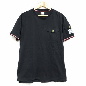 ほぼ美品 MONCLER GAMME BLEU モンクレールガムブルー MAGLIA T-SHIRT ロゴワッペン半袖 Tシャツ カットソー M ネイビー