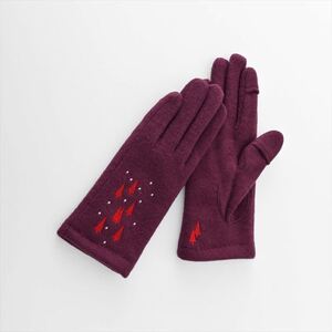 ☆ パープル ☆ 2122cm ☆ WOMEN 雪とツリー刺繍ジャージグローブ クロダ 手袋 レディース グローブ 手ぶくろ 暖かい かわいい 刺繍