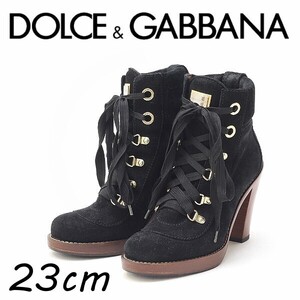 ◆DOLCE&GABBANA ドルチェ＆ガッバーナ スエード レースアップ ヒール ショート ブーツ 黒 ブラック 36