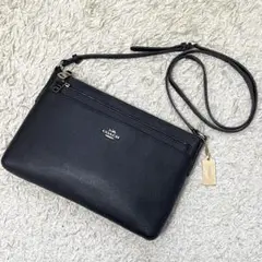 【極美品】COACH コーチ ショルダーウォレットバッグ レザー ブラック 黒