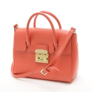 □535550 FURLA フルラ 2WAYハンドバッグ ショルダーバッグ メトロポリス サッチェル レザー レディース レッド ゴールド金具