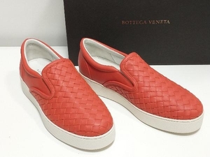 BOTTEGA VENETA ボッテガヴェネタ イントレチャート スリッポン オレンジ ホワイト レディース サイズ35.5 約22.5cm 店舗受取可