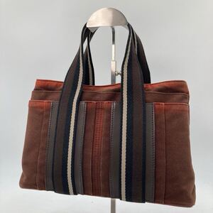 (B19) HERMES エルメス トロカホリゾンタルPM トートバッグ ハンドバッグ ミニバッグ キャンバス ブラウン レディース メンズ