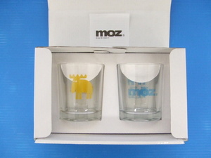 【未使用品】★moz/モズ★ガラスタンブラー2個セット/220ml/トナカイ柄/青＆黄