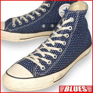 即決★CONVERSE★27.5cm ハイカットスニーカー コンバース メンズ 9 青 ドット柄 8ホールシューズ オールスター