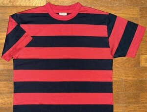 新品 CUSHMAN クッシュマン ヘビーコットン生地 囚人 極太 ボーダー柄 半袖 Tシャツ (Mサイズ/黒×赤) プリズナー ホットロッド バイカー