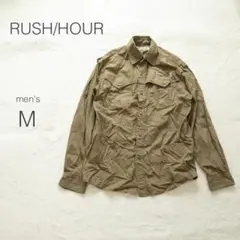 【RUSH/HOUR】シャツ 長袖 カーキ 美品 ミニタリー 綿 ドクロ【M】