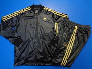 14017■美品 adidas アディダス コーティング ジャージ 上下 セット セットアップ 黒 金 黄 L