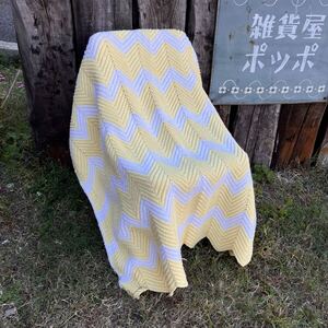 【USA vintage】Granny Blanket yellow ×white グラニーブランケット　ひざ掛け　アメリカ　ビンテージ