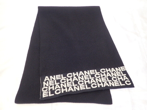 11201[T]正規品♪ CHANEL シャネル マフラー カシミヤ ９６％ ブラック×ホワイトロゴ