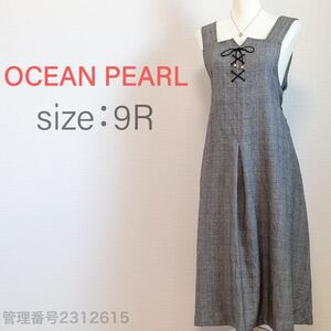 【最終値下げ☆美品☆】OCEAN PEARL(オーシャンパール)グレンチェック　胸元レースアップ　ジャンパースカート　ジャンスカ　M