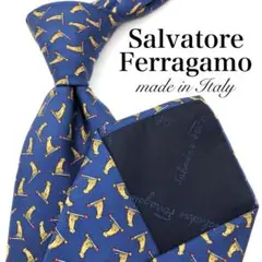 【美品】Salvatore Ferragamo ネクタイ トラ 動物 ネイビー