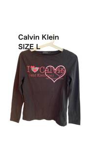 【送料無料】中古 Calvin Klein カルバンクライン 長袖 Tシャツ ブラック ハート プリント サイズL