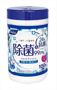 【まとめ買う-HRM20018159-2】リファインアルコールボトル１００枚 【 ライフ堂 】 【 ウェットティッシュ 】×5個セット