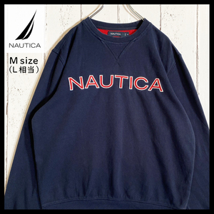 【USED】ノーティカ NAUTICA ビッグロゴ 刺繍ロゴ スウェット トレーナー USA 古着 ネイビー（ Lサイズ相当 ）