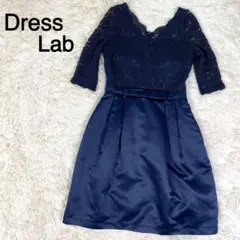 Dress Lab ネイビーカラー レースデザイン 七分袖 ドレス