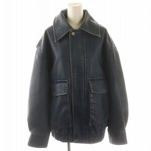 スライ SLY 24AW AGING F/LEATHER FLIGHT フライトジャケット アウター フェイクレザー ヴィンテージ加工 2 青 ■OS ■SH レディース