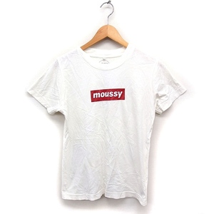 マウジー moussy ロゴ プリント Tシャツ カットソー 半袖 丸首 コットン 綿 F オフホワイト 白 /FT9 レディース