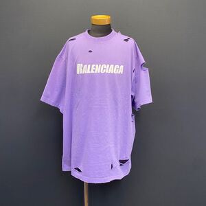 BALENCIAGA Distressed Logo Print S/S Tee バレンシアガ デストロイ ロゴ プリント ショートスリーブ Tシャツ size S パープル 新品 