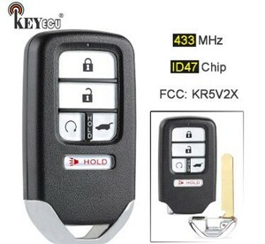 R1534：433MHz ID47チップFCC：KR5V2X交換4 + 1 5ボタンスマートリモートキーフォブHonda Piot CR-V Civic 2016 2017 2018 2019