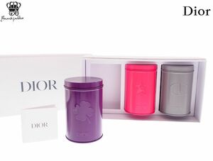 【Used 展示品】ディオール Dior ノベルティ キャニスター缶 3個セット 蓋付き容器 クローバー 星 CD プラチナ会員限定 バースデーギフト